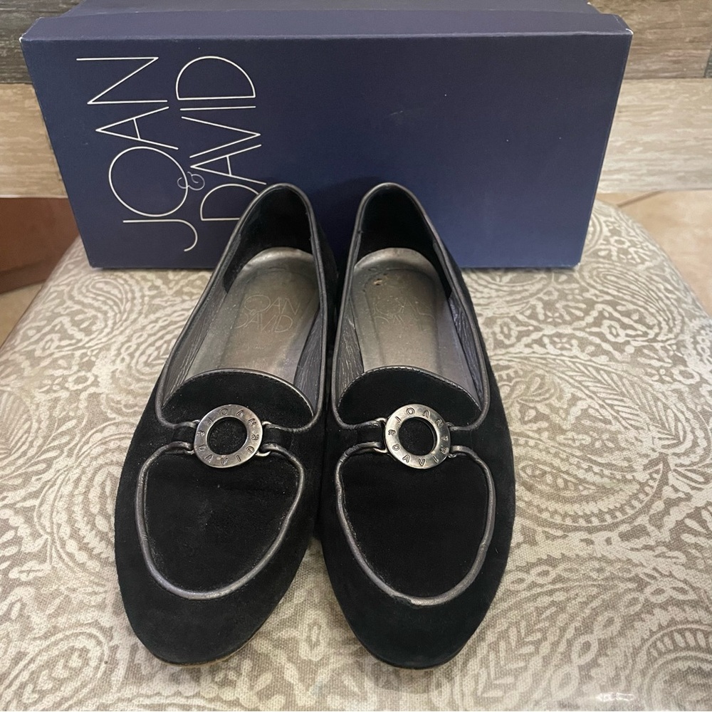 Vintage‎ Joan & David Black Suede Loafers with Silver Accent size 7.5 AA